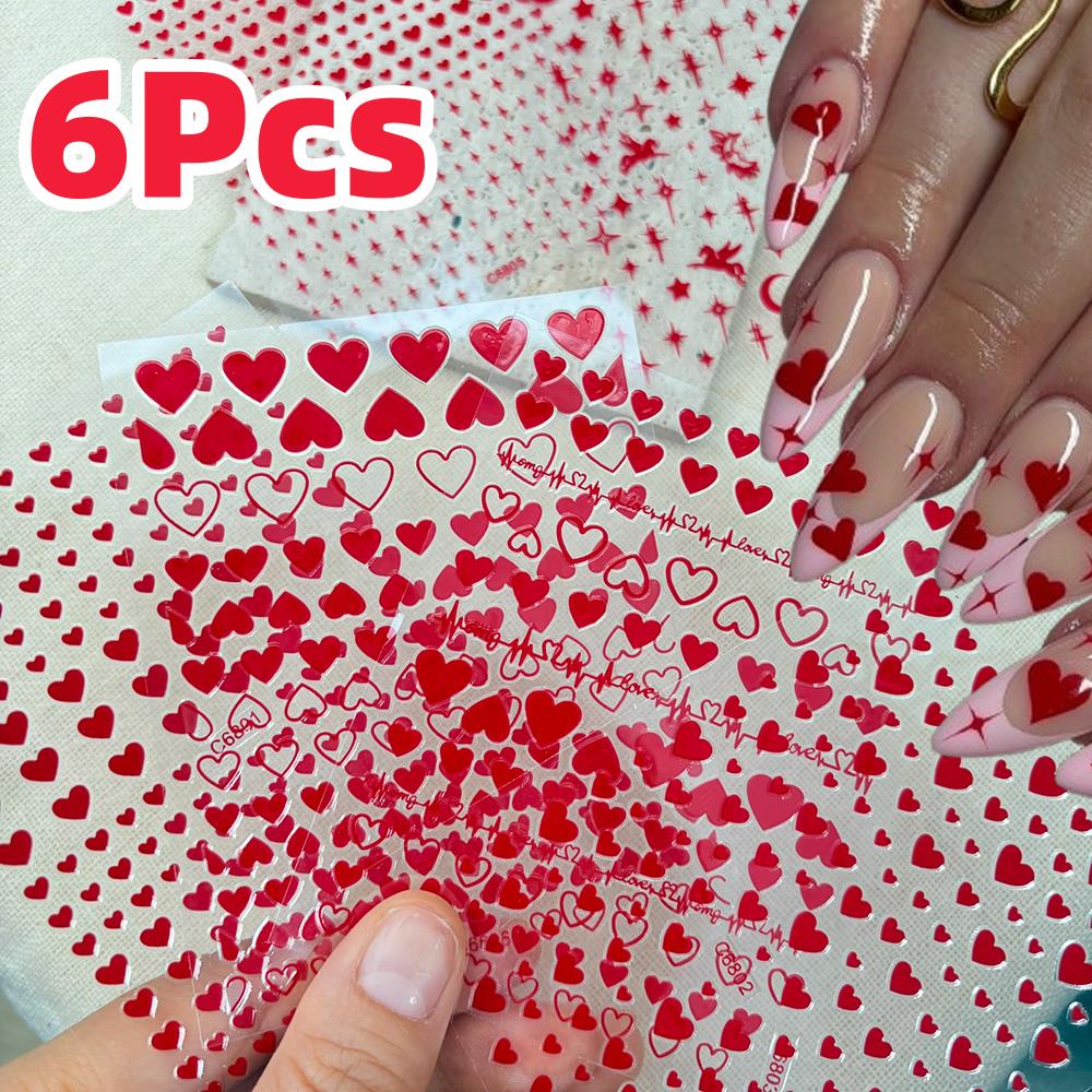 Nail Art Valentines Day - 6 unids/set rojo amor-corazón Día de