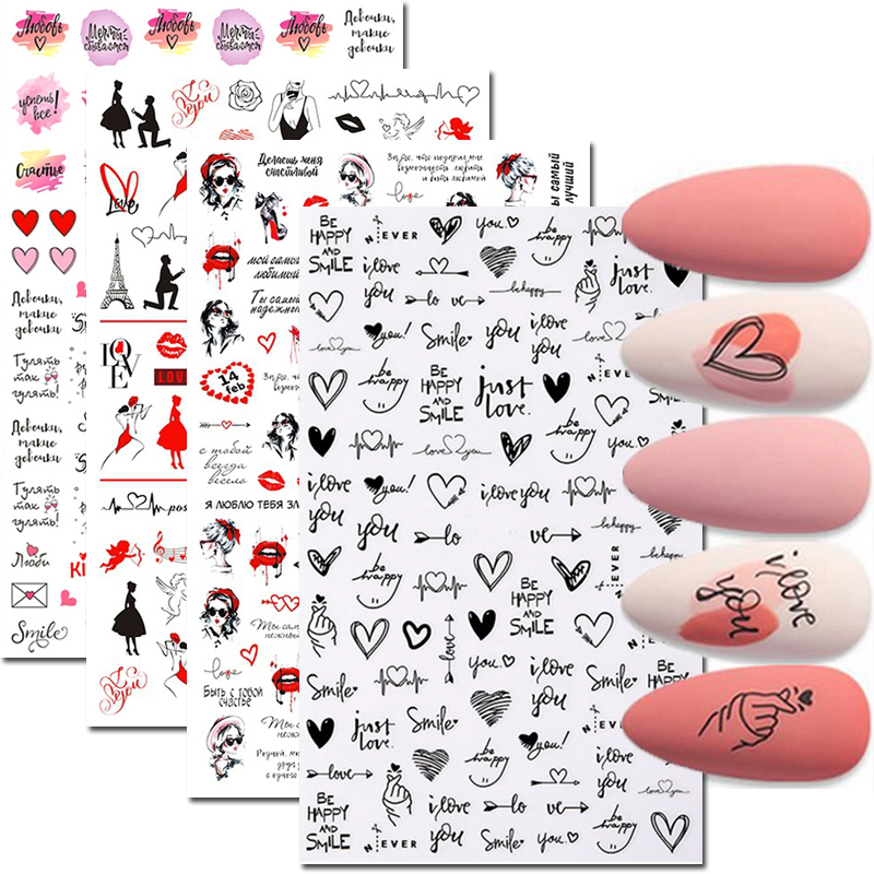 Nail Art Valentines Day - Calcomanías para decoración de uñas, letras