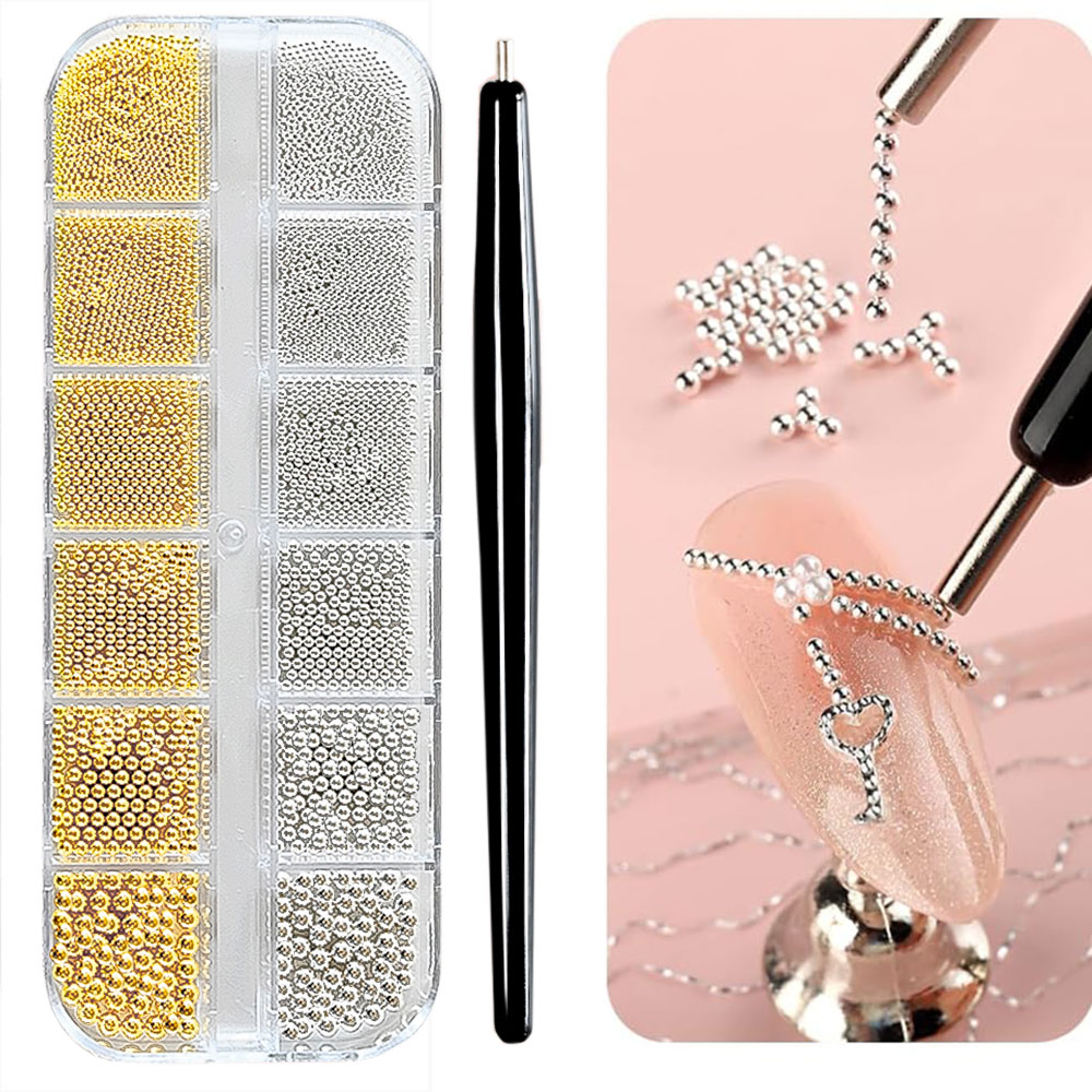 Nail Art Valentines Day - Mini cuentas de Caviar doradas/plateadas de
