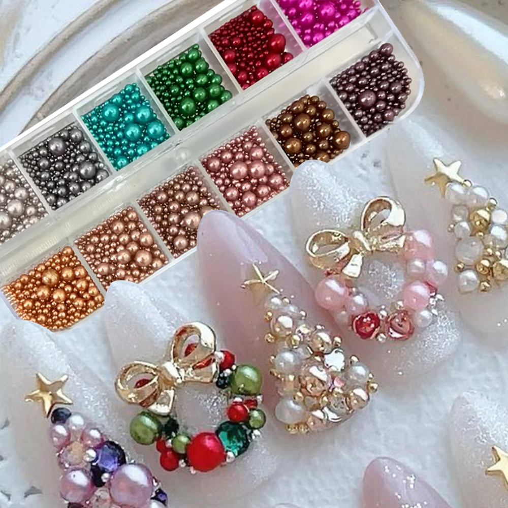 Nail Art Valentines Day - 12 colores, mezcla de tamaños, perlas