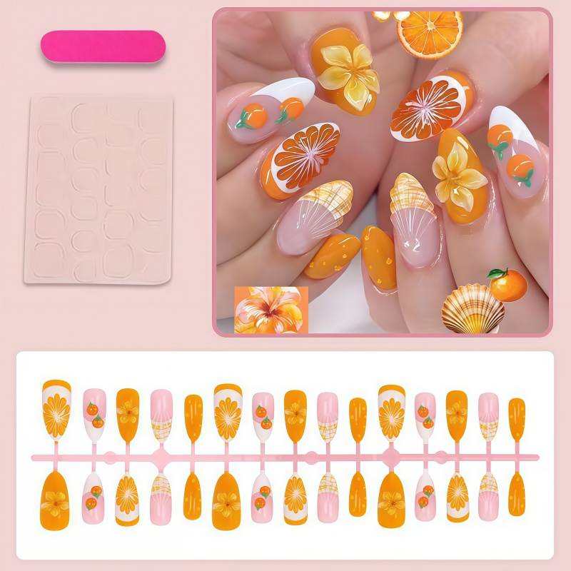 Nuevo 2026, 30 Uñas Postizas 3 - Nail Art Orange reseña y precio