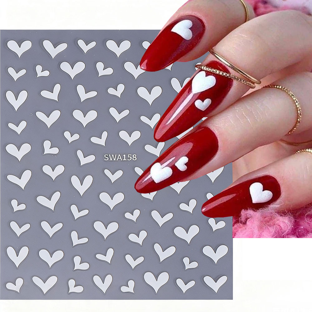 Pegatinas 3D de corazón blanco - Nail Art Valentines Day reseña y precio