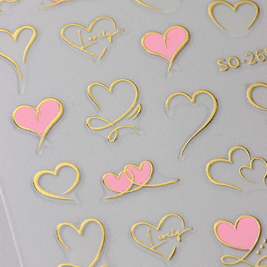 3 uds Y2K oro onda línea coraz - Nail Art Valentines Day reseña y precio